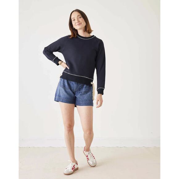 NWT Mersea Frenchie Tie Side Sweatshirt Crewneck Navy Blue Mer Sea Top Size XS - Picture 11 of 13